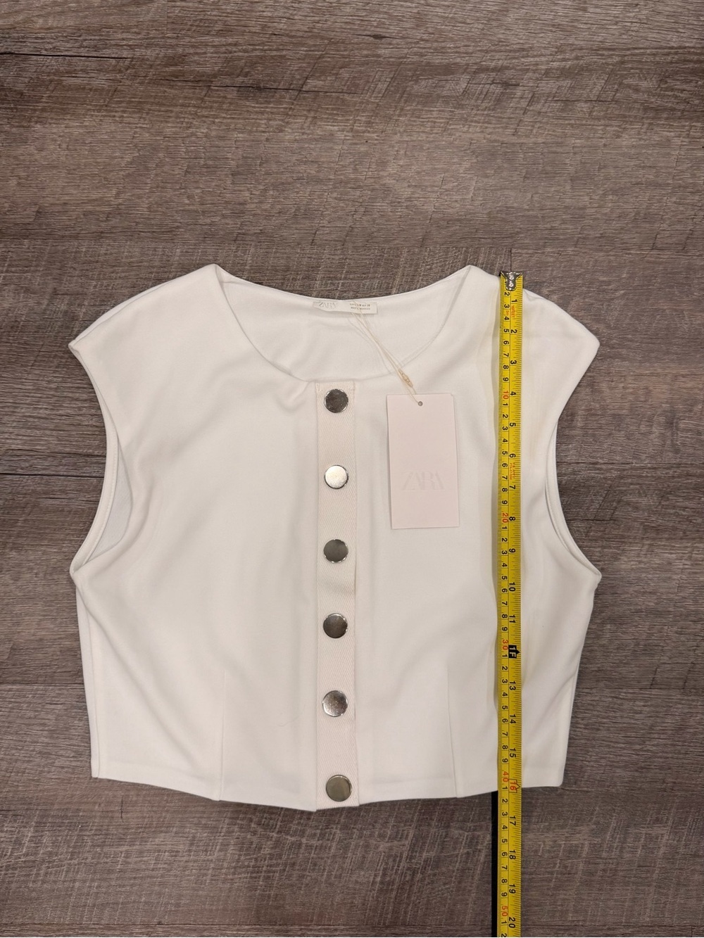 Zara White Crop Vest Top Sz M NWT Sleeveless Button Front Structured Minimalist - Picture 6 of 7